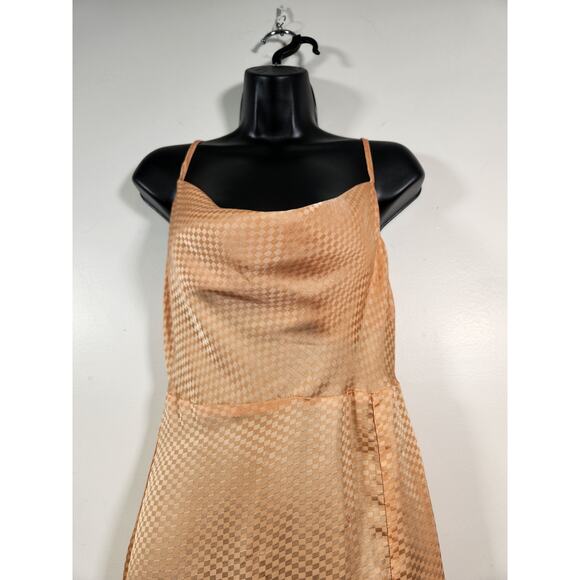 BAEVELEY Midi Maxi Cowl Neck Slip Dress Womens S Orange Apricot Checkerboard NEW - Picture 10 of 12